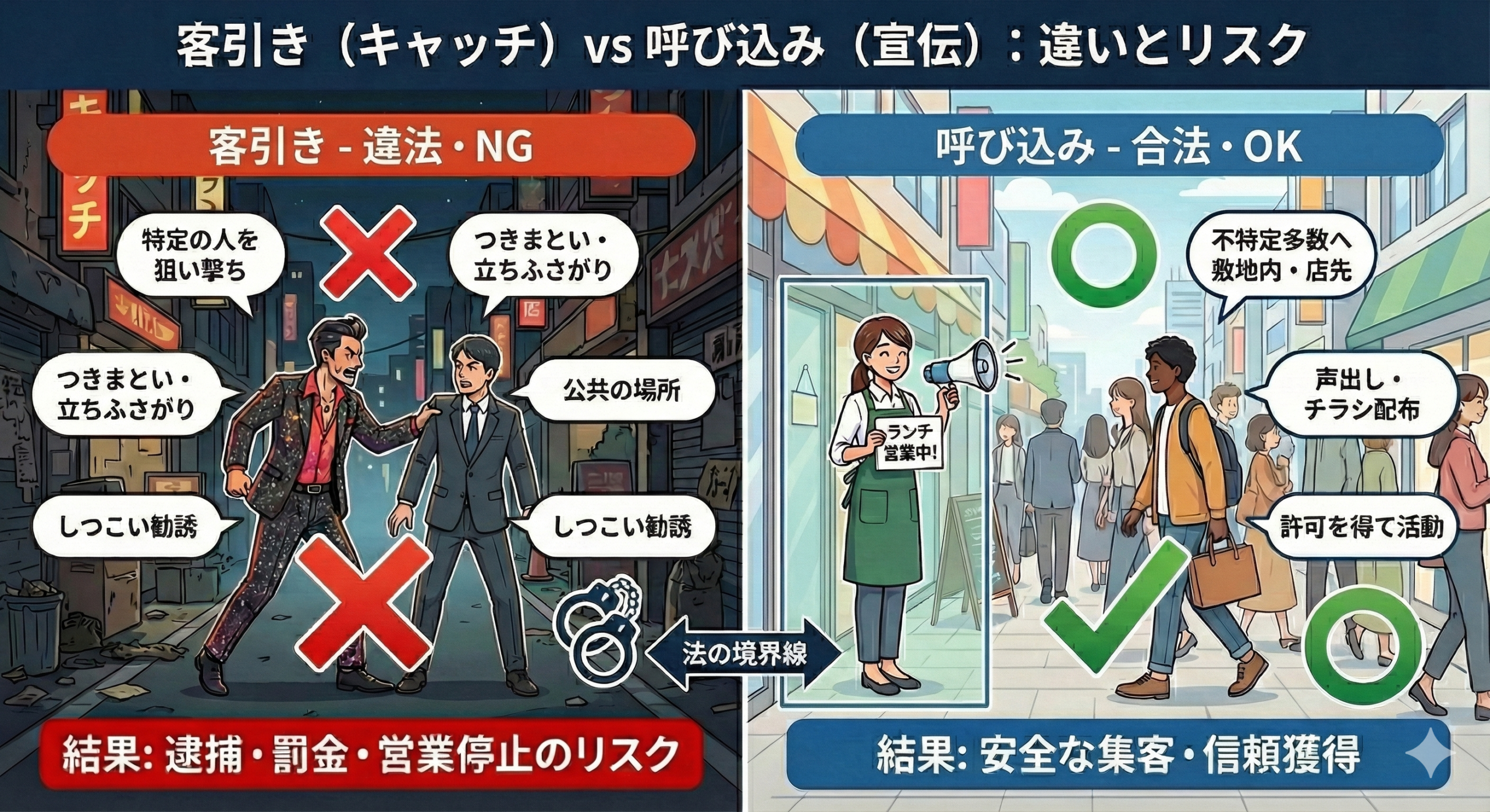 風営法と迷惑防止条例、客引きと呼び込みの違い